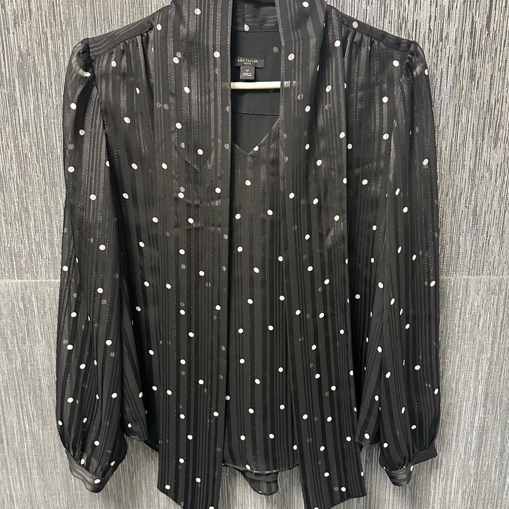 Ann Taylor Black Blouse with White Dots